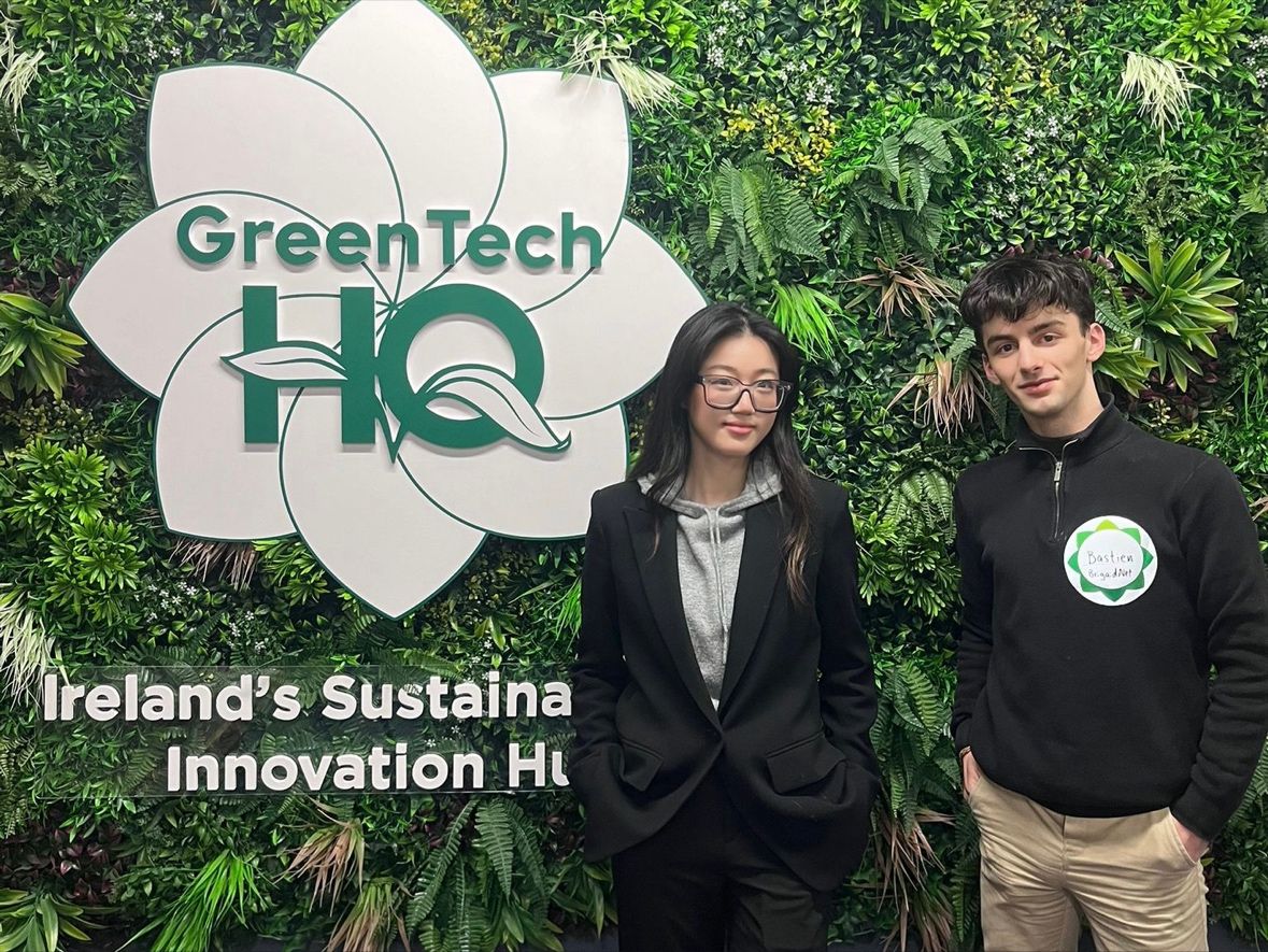Bastien Saidi and Tiffany Fei at GreenTechHQ's 2050 Sustainability Hackathon (Wexford)